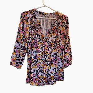 Crown & Ivy Blouse Women’s XS Multicolor Animal Print Split Neck 3/4 Sleeve